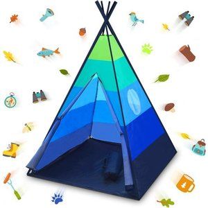 Happy Hut Teepee Tent for Kids - Indoor Pop Up Playhouse Tent (Blue)